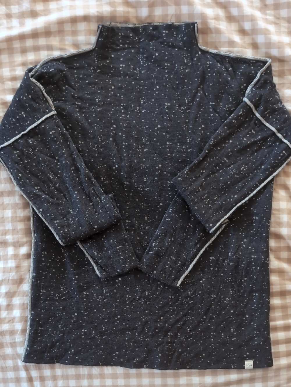 Nui Organics Charcoal/Light Grey Reversible  Turtleneck Sweater. 100% Merino